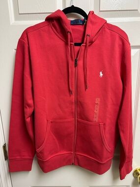 Ralph Lauren Coral-Red Zip Hoodie with Drawstring